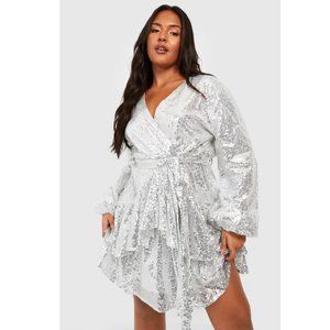 PLUS PLUNGE RUFFLE HEM SEQUIN SKATER DRESS, Size 12, Never worn